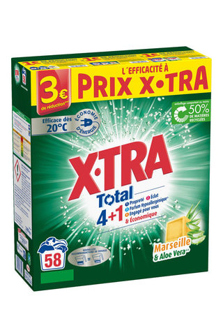4 x Poudre XTra Total 4+1 Savon de Marseille et aloe vera - 2,9 kg - 58 lessives