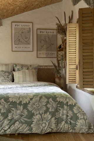 Copripiumino in cotone 57 fili/cm² Tamara - Bianco e verde chiaro