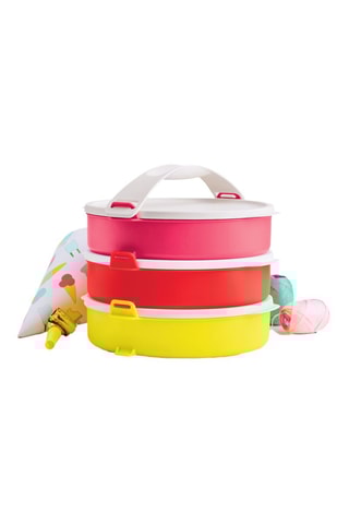 3 boîtes à lunch Clip on the go rond - 3 x 88 cl - Rose et rouge