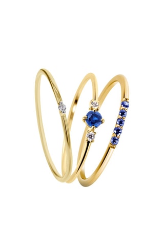 Anillo - Plata chapada en oro amarillo, diamantes y zafiros