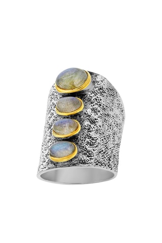 Anillo - Plata, plata chapada en oro amarillo y labradorita
