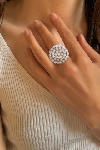 Anillo - Plata chapada en oro rosa, piedras de luna y topacios