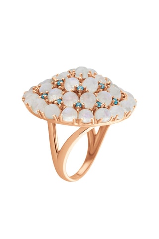 Anillo - Plata chapada en oro rosa, piedras de luna y topacios