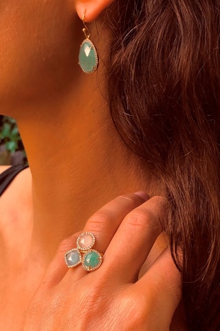 Pendientes - Plata chapada en oro amarillo y aventurinas