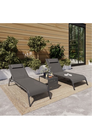 2 transats inclinables et table d'appoint Mindoro - Gris anthracite