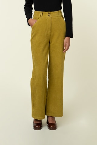 Velours Broek Hoge Taille Yiwen - Olijfgroen