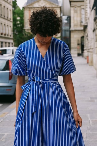 Lange Jurk Anastazia - Felblauw en Wit