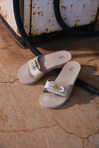 Sandalias de piel de tacón Pescura Heel Rafia - Dorado