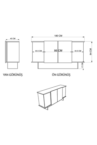 Buffet 4 portes Diana - 180 x 81 x 40 cm