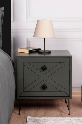 Table de chevet 2 tiroirs - Anthracite et noir