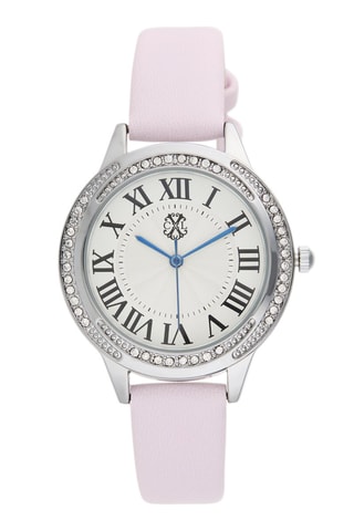 Kunstleren Quartz Horloge - Lichtroze en zilverkleurig