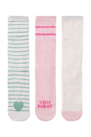 3 paia di calze - Ecrù e rosa