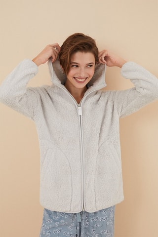 Felpa in pile con cappuccio - Grigio