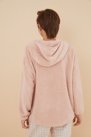 Felpa in pile con cappuccio - Rosa