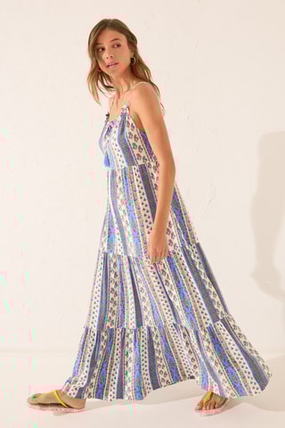 Abito lungo - Ecrù e cobalto