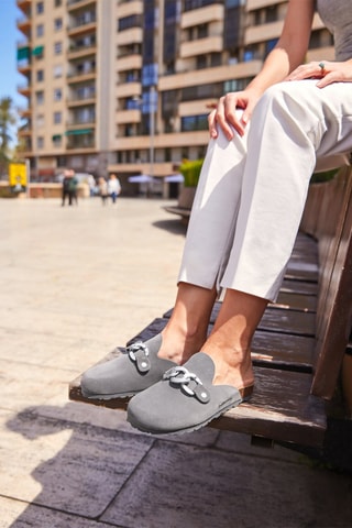 Sabot in pelle scamosciata Rosso - Grigio