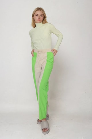 Broek Hoge Taille - Lichtgroen en Beige - Monki