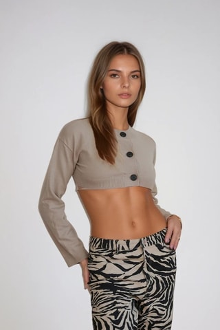 Broek Hoge Taille - Beige en Zwart