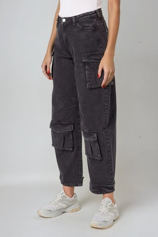 Cargojeans Hoge Taille - Donkergrijs - Weekday