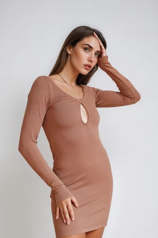 Nauwaansluitende Jurk - Bruin