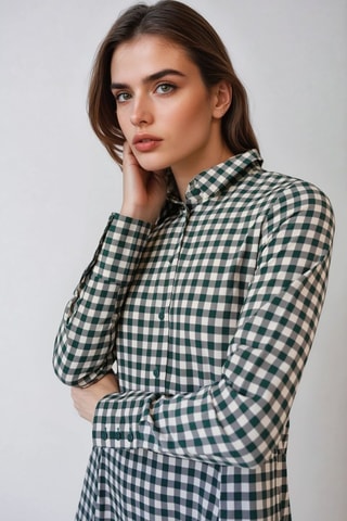 Vestido midi - Verde oscuro y blanco - Monki