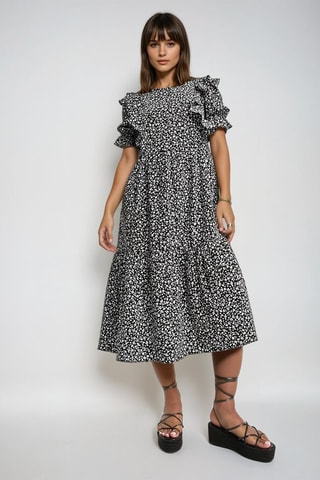 Jurk met Ruches - Zwart en Wit - Monki