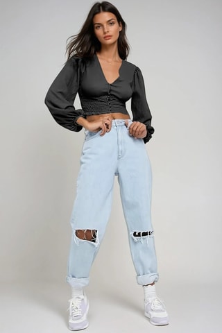 Korte Blouse - Zwart - Monki