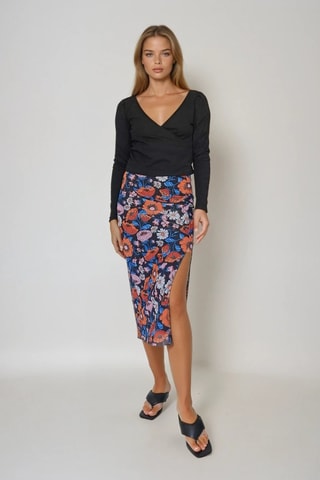 Kokerrok - Marineblauw en Oranje - Monki