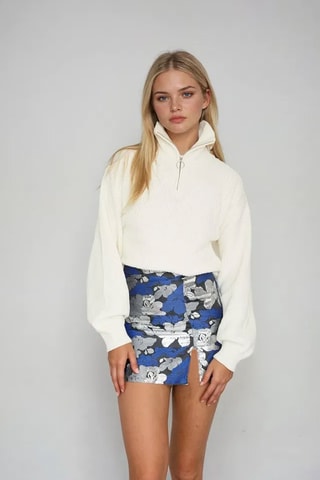 Minirok Hoge Taille - Lichtgrijs en Kobaltblauw - Monki