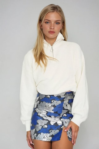 Minirok Hoge Taille - Lichtgrijs en Kobaltblauw - Monki