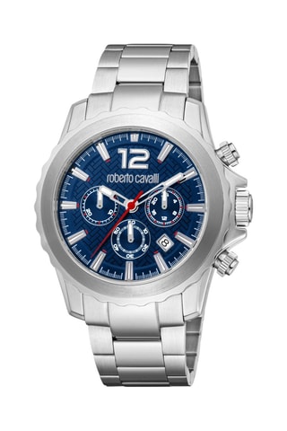 Montre à quartz en acier - Chronographe - Argenté et bleu marine