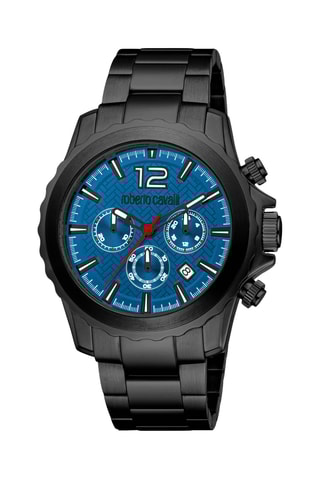 Montre à quartz en acier - Chronographe - Noir et bleu