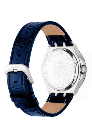 Montre à quartz en cuir - Bleu et argenté