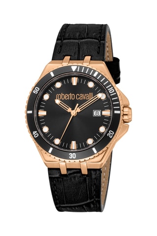 Montre à quartz en cuir - Noir et doré