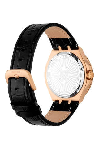 Montre à quartz en cuir - Noir et doré