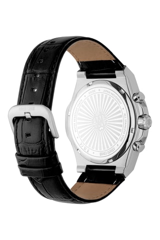 Montre à quartz en cuir - Chronographe - Noir et argenté