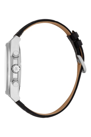 Montre à quartz en cuir - Chronographe - Noir et argenté