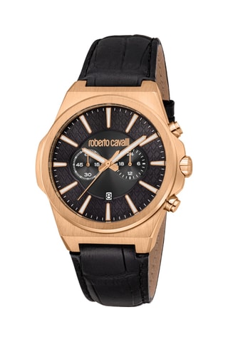 Montre à quartz en cuir - Chronographe - Noir et doré