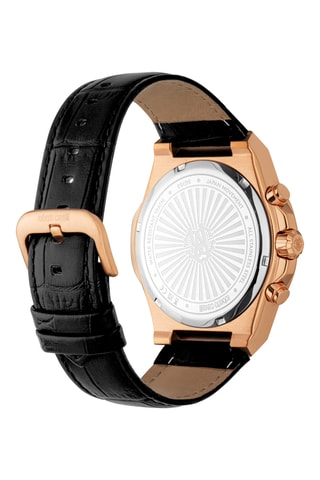 Montre à quartz en cuir - Chronographe - Noir et doré