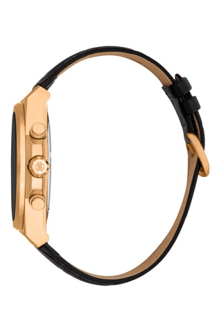 Montre à quartz en cuir - Chronographe - Noir et doré