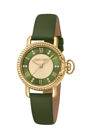 Montre à quartz en cuir - Vert et doré