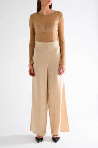 Pantalon en lin taille haute - Beige