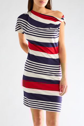 Robe fourreau - Bleu marine et rouge