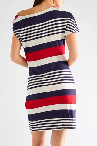 Robe fourreau - Bleu marine et rouge