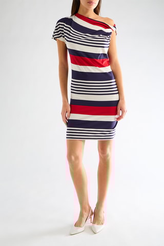 Robe fourreau - Bleu marine et rouge