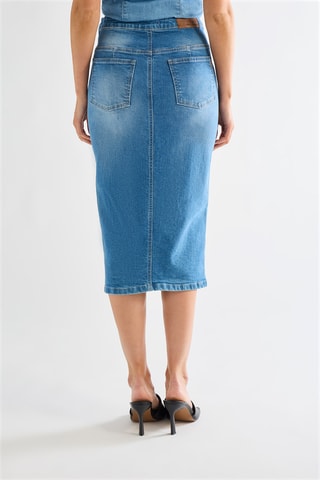 Jupe droite en jean taille haute - Indigo