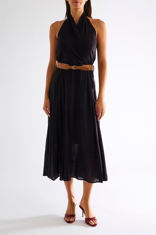 Robe midi en lin - Noir
