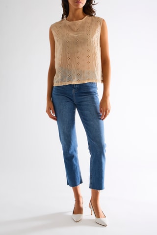 Blouse en broderie anglaise - Beige