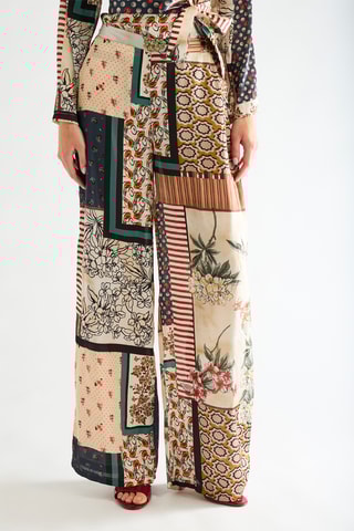 Pantalon taille haute - Beige et noir