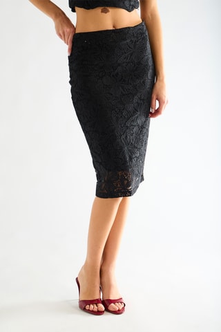 Jupe droite en guipure - Noir